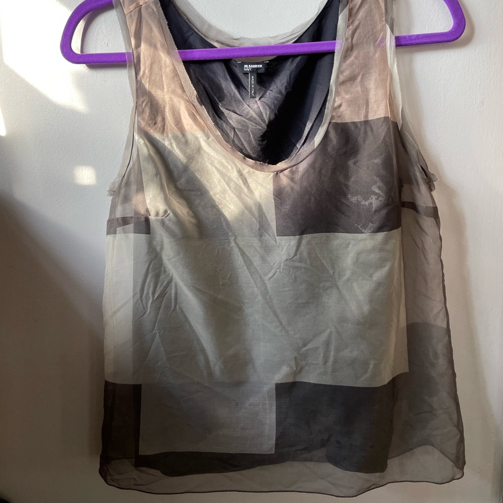 Jil Sander Navy Silk Patchwork Tank Top - S